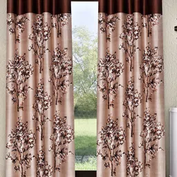 Fashion String Brown & White 2 Pieces Floral Printed Long Door Curtains-4