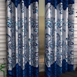 Panipat Textile Hub Blue & White 2 Pieces Floral Eyelet Door Curtains-image-15