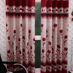 Panipat Textile Hub Maroon & White 2 Pieces Floral Room Darkening Door Curtains-image-46