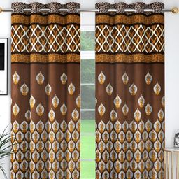 Panipat Textile Hub Brown & White 2 Pcs Ethnic Motifs Printed Room Darkening Door Curtains-35
