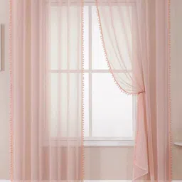 URBAN SPACE Pink 2-Piece Linen Sheer Window Curtains-image-65