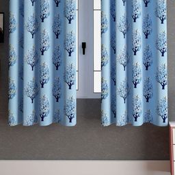 LA VERNE Blue & White 2 Pieces Floral Printed Window Curtain-image-97