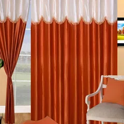 Panipat Textile Hub Orange & White 3 PiecesSemi TransparentWindow Curtains-image-88