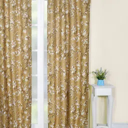 Soumya Brown & White Floral Printed Room Darkening Door Curtain-image-82