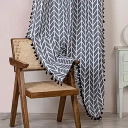 HOMEMONDE Grey & White Geometric Room Darkening Long Door Curtain-5