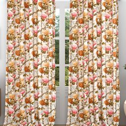 Comfowell Brown & White 2 Pcs Floral Room Darkening Door Curtain-13