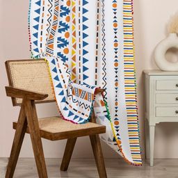 HOMEMONDE Blue & White Geometric Room Darkening Long Door Curtain-image-4
