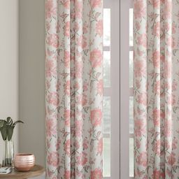 Aura Red & Off White Floral Jute Cotton Eyelet Room Darkening Window Curtains-23