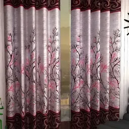 Panipat Textile Hub Maroon & Pink 2 Pcs Floral Door Curtain-image-67