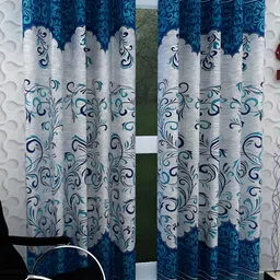 Panipat Textile Hub Blue & White 2 Pieces Floral Printed Window Curtains-image-56