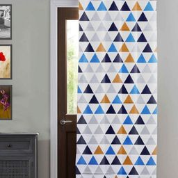 HOMEMONDE White & Blue Geometric Cotton Room Darkening Door Curtain-image-82
