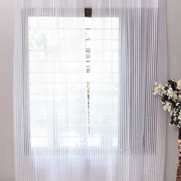 Panipat Textile Hub White 2 Pieces Striped Sheer Long Door Curtain-image-98