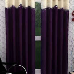 Panipat Textile Hub Purple & Cream-Coloured 2 Pieces Eyelet Long Door Curtains-41