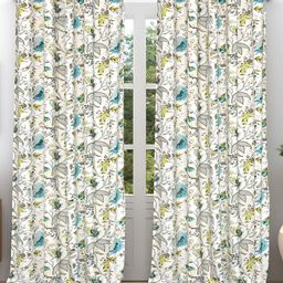 Comfowell White & Blue 2 Pcs Floral Room Darkening Long Door Curtain-16