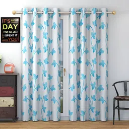 Panipat Textile Hub Blue & White 2 Pieces Floral Room Darkening Window Curtain-image-60