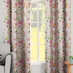 Encasa Homes White & Pink 2 Pieces Floral Room Darkening Long Door Curtains-picture-29