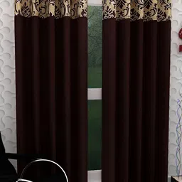 Panipat Textile Hub Brown & Cream 4 Pieces Floral Door Curtains-image-79