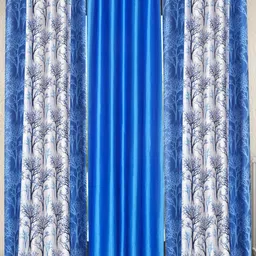 Fashion String Blue & White 3 Pieces Tree Printed Long Door Curtain-26