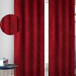 Panipat Textile Hub Red 2 Pieces Room Darkening Long Door Curtain-image-84