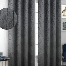 Panipat Textile Hub Grey 2 Pieces Velvet Finish Room Darkening Window Curtain-18