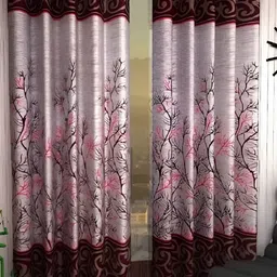 Panipat Textile Hub White & Brown 2 Pcs Floral Long Door Curtains-image-15