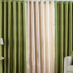 Panipat Textile Hub Green & Cream-Coloured 3 Pieces Eyelet Door Curtains-image-9