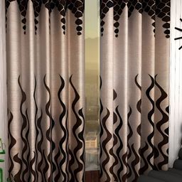 Panipat Textile Hub Brown & Beige 2 Pieces Printed Door Curtains-image-73