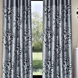 Fashion String Grey & White 2 Pieces Floral Printed Long Door Curtains-image-96