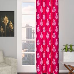Aura Pink & White Ethnic Motifs Room Darkening Door Curtain-18