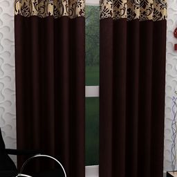 Panipat Textile Hub Brown & Beige 2 Pieces Floral Black Out Door Curtains-13