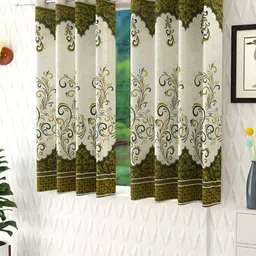 Panipat Textile Hub Green & Beige 2 Pieces Floral Printed Window Curtains-image-56