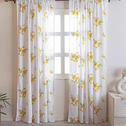 HOMEMONDE Yellow & White Set of 2 Floral Sheer Long Door Curtain-16