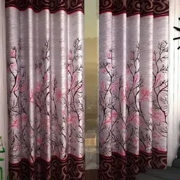 Panipat Textile Hub Brown & Grey 2 Pieces Floral Door Curtains-14