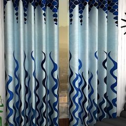 Panipat Textile Hub Blue 2 Pieces Abstract Eyelet Long Door Curtains-image-1