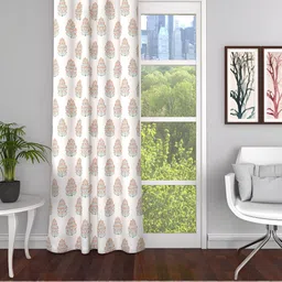 Aura Orange & White Floral Room Darkening Long Door Curtain-image-51