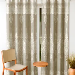Kuber Industries Cream-Coloured & White 2 Pcs Ethnic Motifs Room Darkening Door Curtains-24