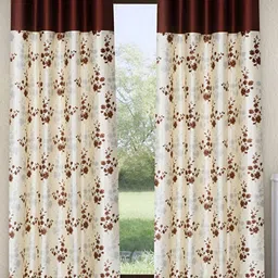 Home Sizzler Cream Coloured & Brown 2 Pieces Floral Door Curtains-39