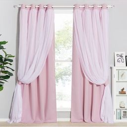 BFAM Pink & White Set of 2 Black Out Door Curtain-picture-44