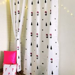 PLAYFUL STITCHES White & Pink 2 Pieces Ethnic Motifs Door Curtain-52
