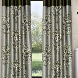Fashion String Green & White 2 Pieces Floral Printed Window Curtains-3