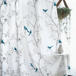Tranquebar Home Blue & White 2 Pieces Printed Room Darkening Cotton Window Curtains-picture-22