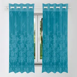Kuber Industries Green 2 Pieces Floral Room Darkening Cotton Window Curtains-22