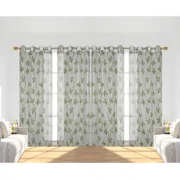 Panipat Textile Hub Green & Off White 4 Pieces Floral Semi-Sheer Window Curtain-image-30