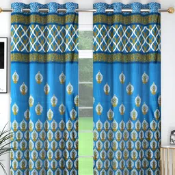 Panipat Textile Hub Blue & White 2 Pcs Ethnic Motifs Room Darkening Door Curtain-image-92