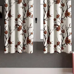 LA VERNE Brown & White 2 Pieces Floral Window Curtains-image-68