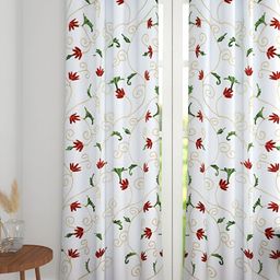 Aura White & Red Floral Room Darkening Long Door Curtain-28