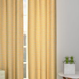 Aura Yellow & Orange Geometric Room Darkening Long Door Curtain-image-47
