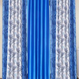 Fashion String Blue & White 3 Piece Tree Printed Door Curtain-image-78