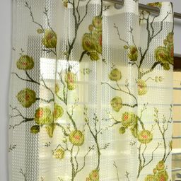 Panipat Textile Hub Green & Cream-Coloured 2 Pieces Floral Eyelet Door Curtains-36
