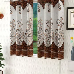 Panipat Textile Hub Brown & White 2 Floral Printed Window Curtain-picture-12